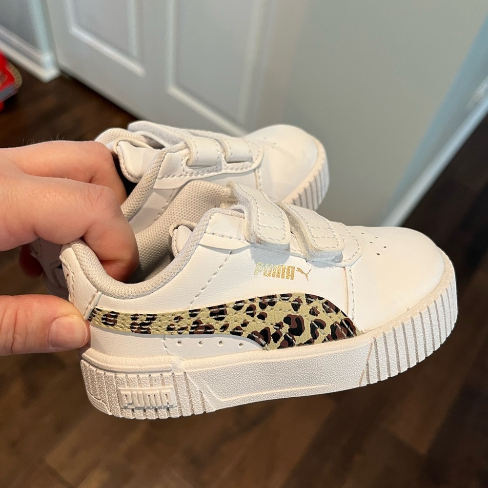 Puma Kids White and Leopard Sneakers